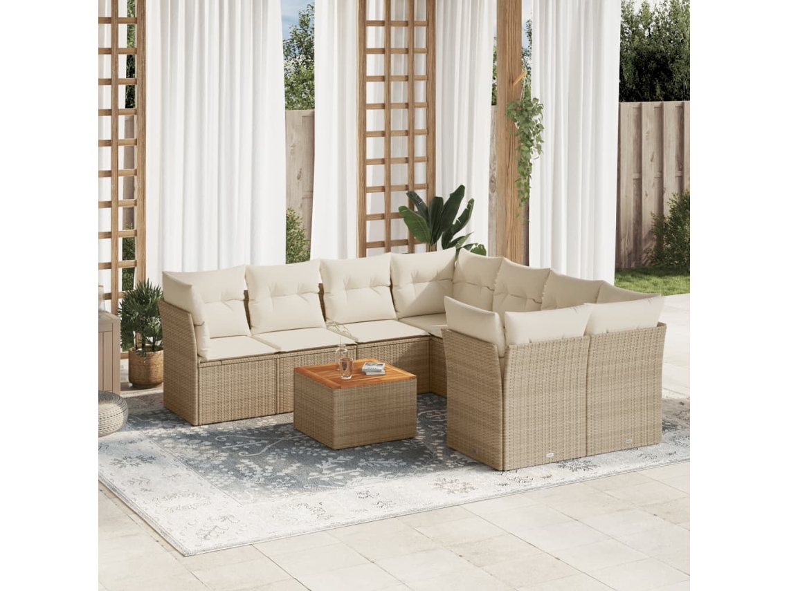 Vidaxl 9 Pcs Conjunto De Sofás P/ Jardim Com Almofadões Vime Pe Bege