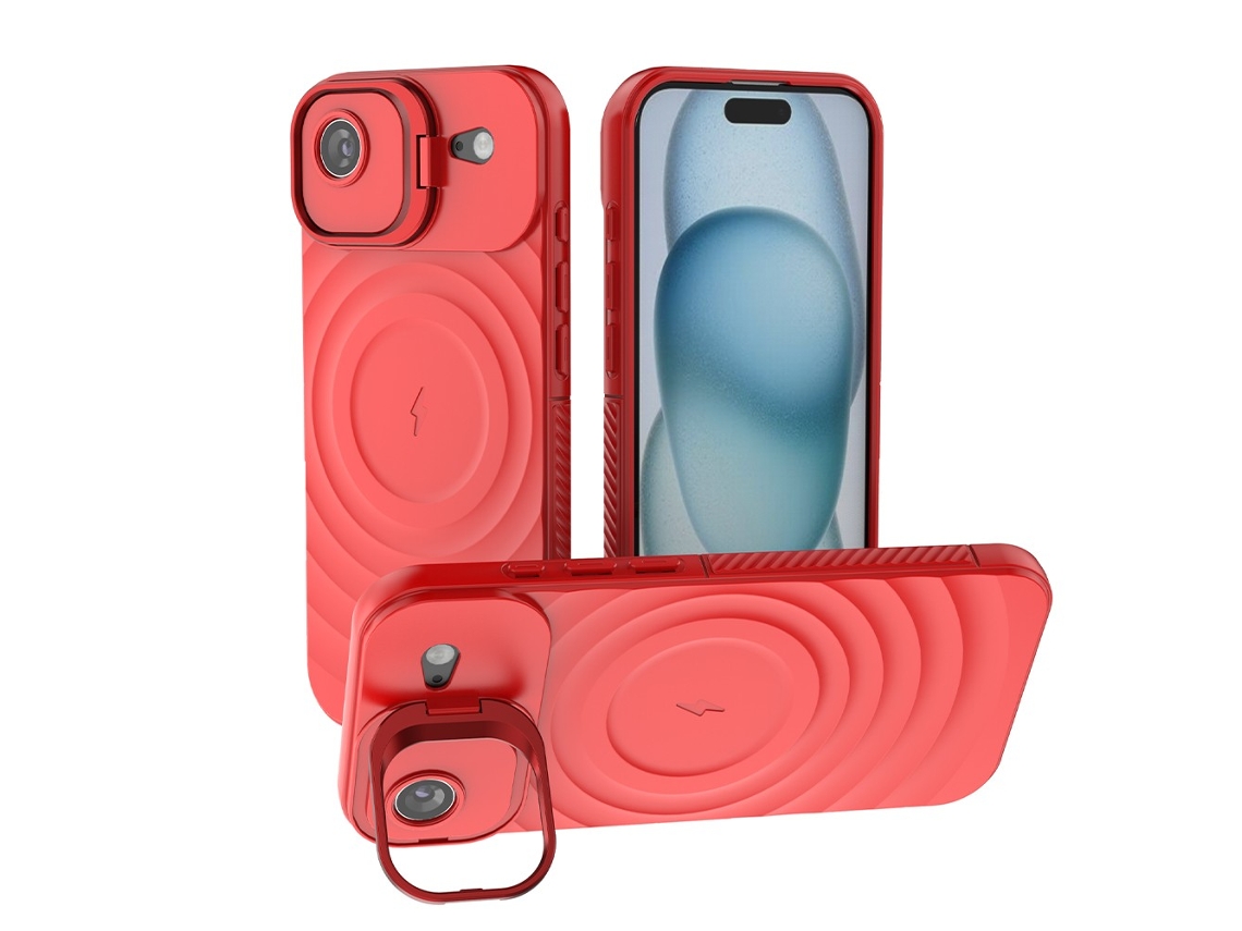 Capa Protetora Completa Para Iphone 17 Air, Com Suporte Invisível E Padrão Ondulado Para Proteção Contra Quedas (vermelha)