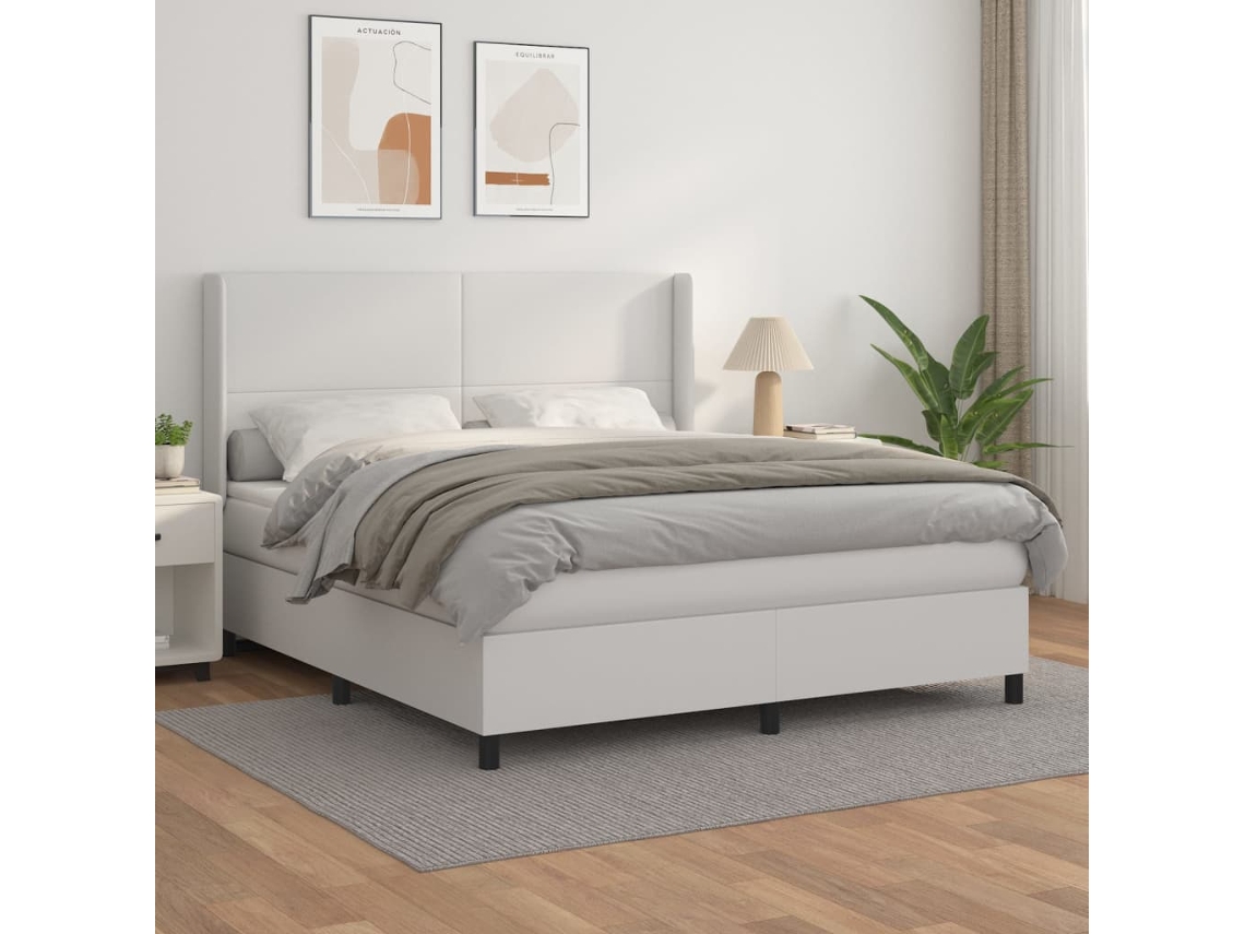 Vidaxl Cama Com Molas/colchão 160x200 Cm Couro Artificial Branco