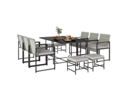 Conjunto Jantar Varanda 11 Peças (6 Poltronas, 4 Pouf, Cinza)