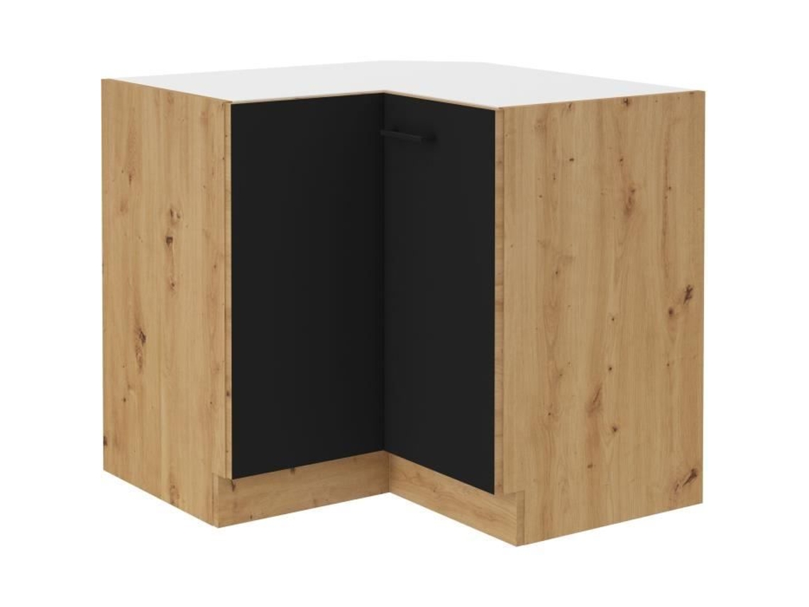 Modena Móvel De Canto Inferior 2 Portas 89 X 89 X 82 Cm Carvalho Artesanal / Preto Fosco Tampo De Trabalho Não Incluso