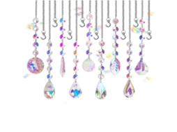 Pacote com 9 Decorações de Apanhador de Sol de Cristal para Casa Lustre Jardim Decorações para Árvores de Natal