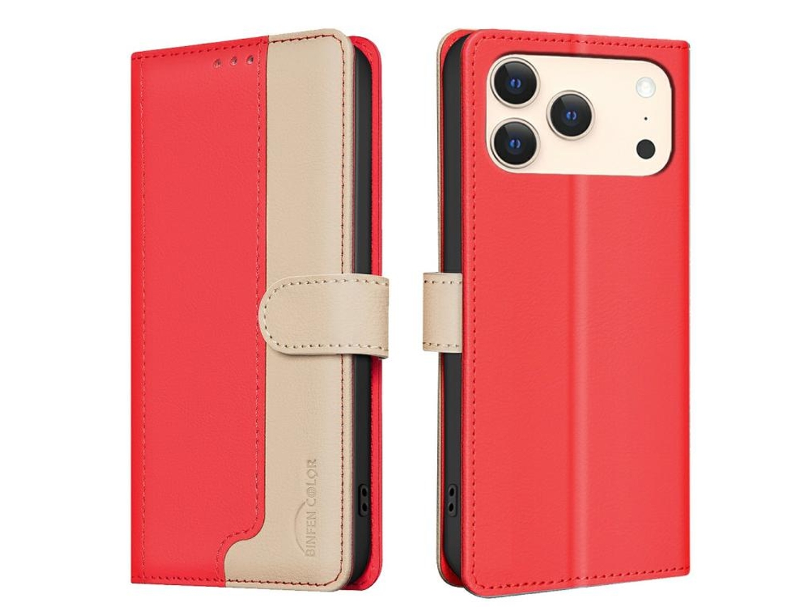 Capa De Couro Para Iphone 17 Pro Com Cores Combinando E Proteção Rfid Antirroubo.