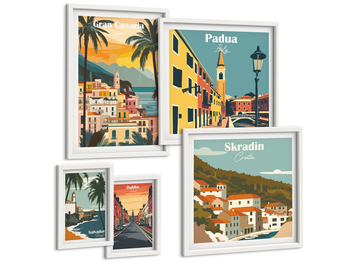 Conjunto De Pinturas Paisagens De Cidades Europeias Espelharte (5 Peças)