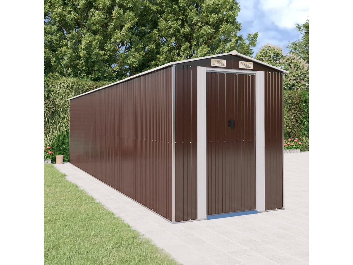 Vidaxl Abrigo De Jardim 192x772x223 Cm Aço Galvanizado Castanho-escuro