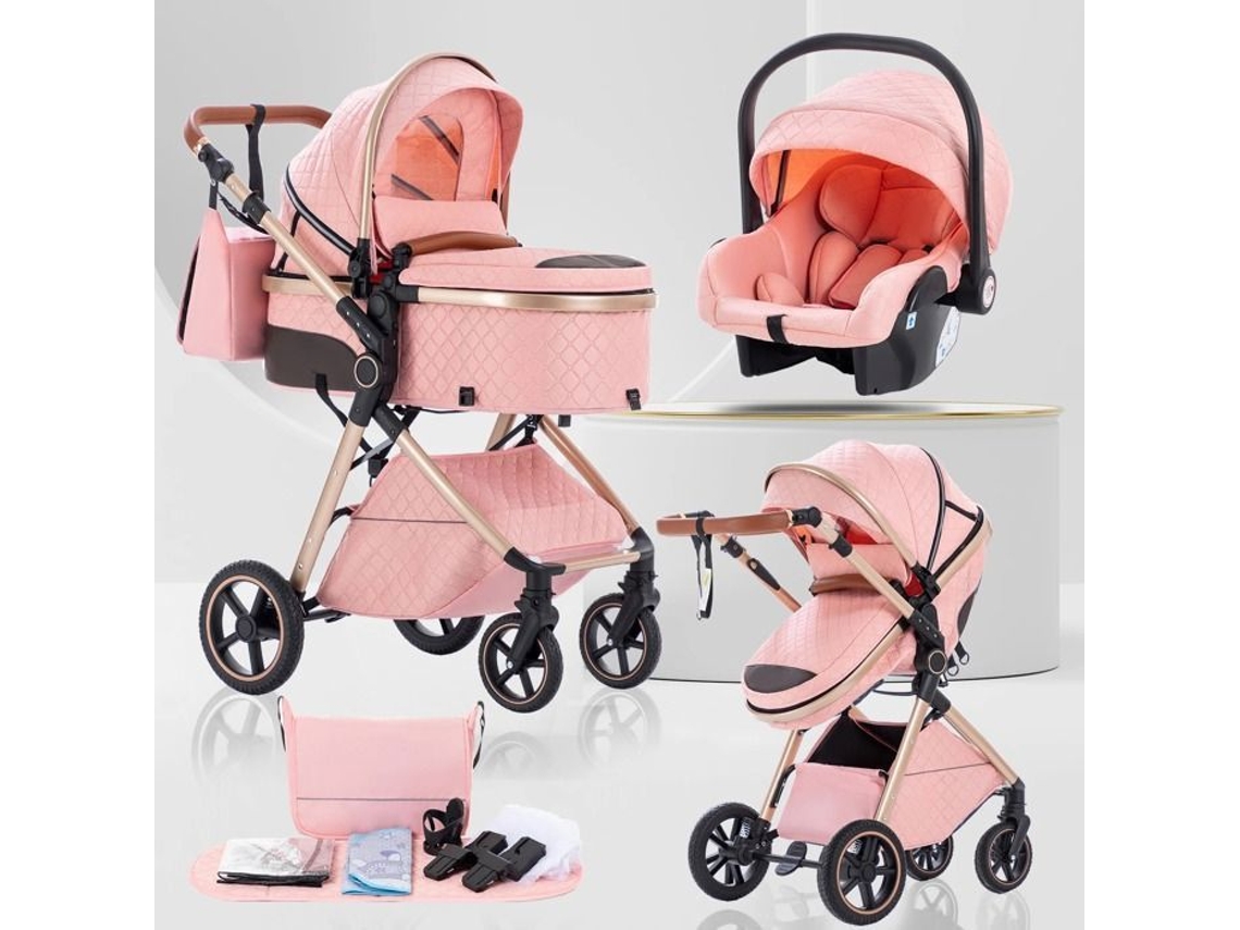 Bazarland30. Carrinho 3 Em 1 Bebê Combinado Assento Automotivo Nacelle Trio Reversível. Novo Modelo. Rosa
