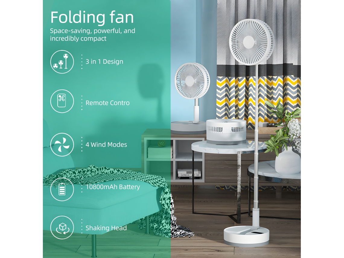 Ventilador Portátil 9 Polegadas Recarregável com Luz Led