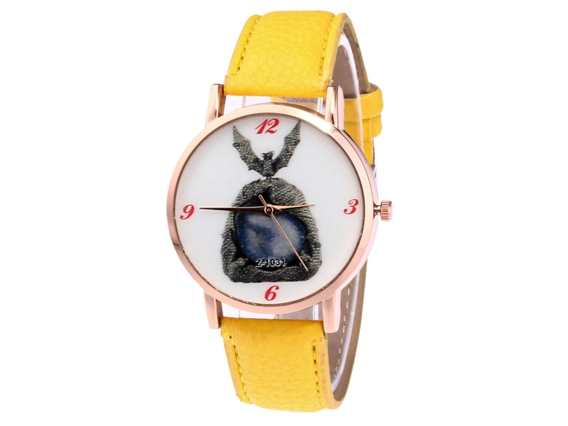 Relógio de quartzo unissex com pulseira de couro PU, mostrador amarelo Batman, Zhoulianfa