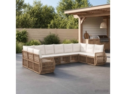 Vidaxl Conjunto De Sofá De Jardim 10 Pcs Bege E Branco Creme Vime Pe