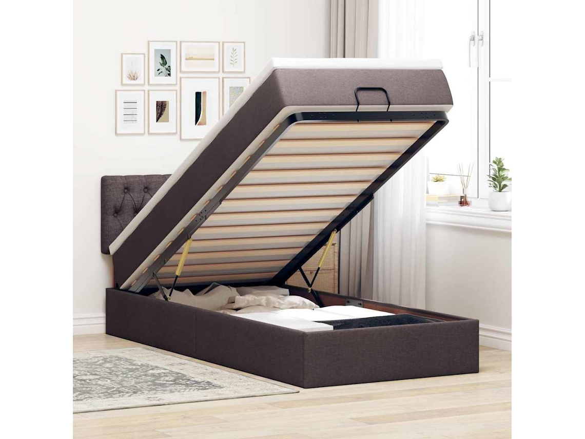 Vidaxl Cama Otomana Com Colchão 100x200 Cm Tecido Castanho Escuro