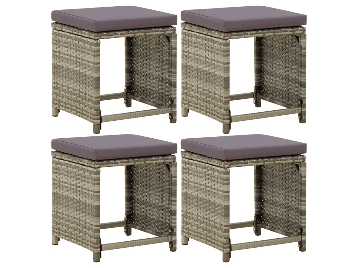 Vidaxl Bancos De Jardim 4 Pcs Com Almofadões Vime Pe Cinzento