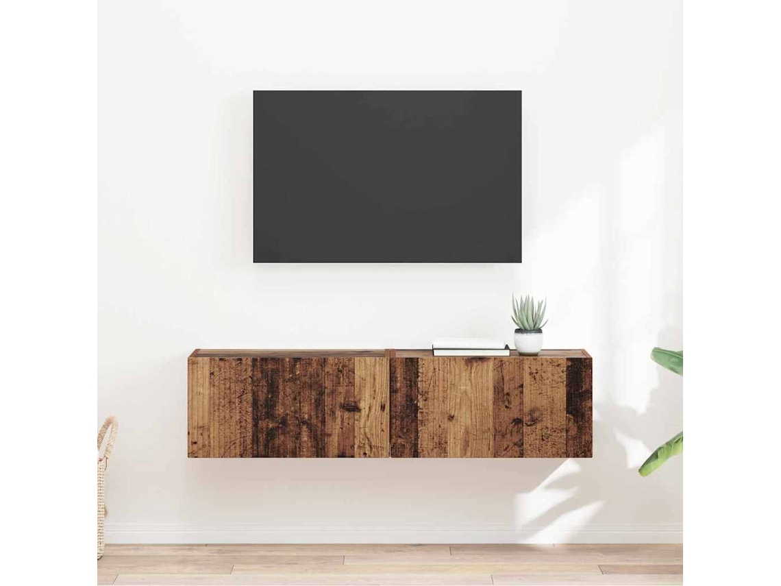 Vidaxl Armário De Tv De Parede 2 Unid. Madeira Antiga