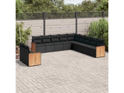 Vidaxl 11 Pcs Conjunto Sofás De Jardim C/ Almofadões Vime Pe Preto