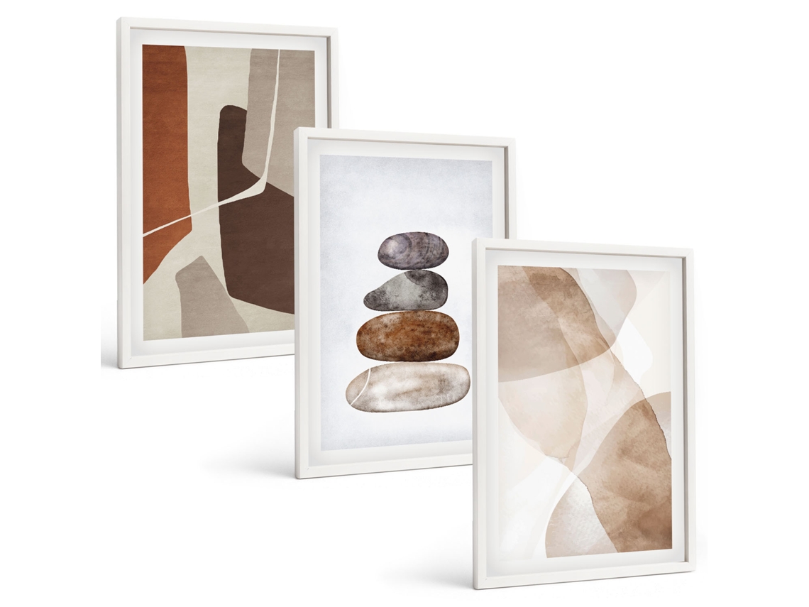 Um Conjunto De Imagens Decorativas Em Uma Moldura Pintura Abstrata Moderna Moldura Branca Quadros Para O Escritório Espelharte (3 Piezas De 40x60 Cm)