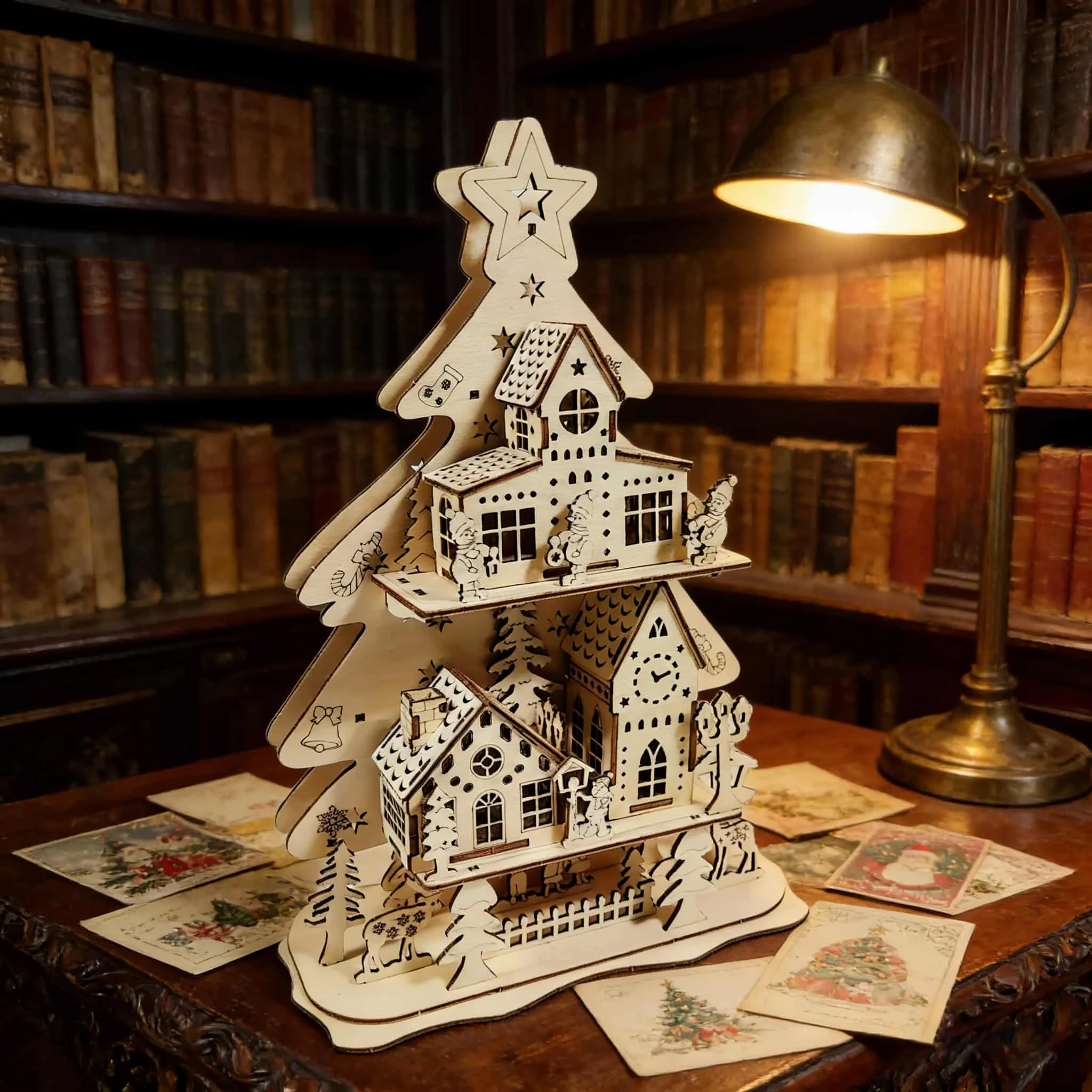 Quebra cabeça 3d de Casa na Árvore de Natal, Modelo de Madeira para Montar MDUG