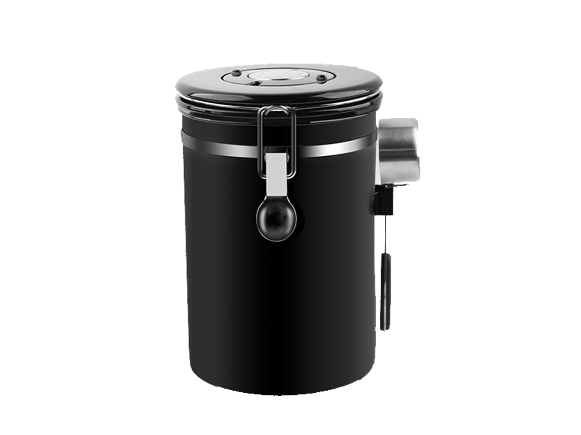 Lata de Café para Café Moído com Janela Transparente Rastreador de Data Colher Recipiente de Aço Inoxidável 304 1800Ml