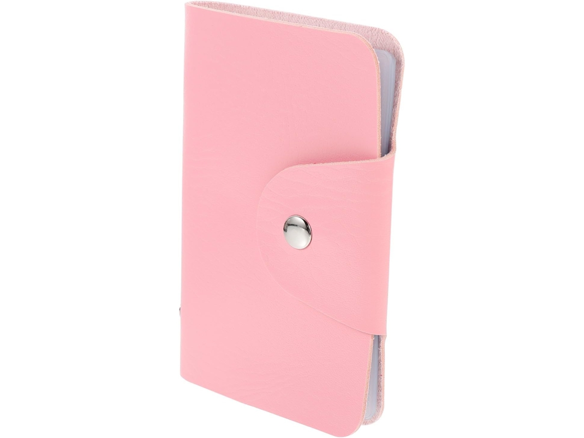 Organizador compacto para guardar placas de nail art em couro PU rosa.