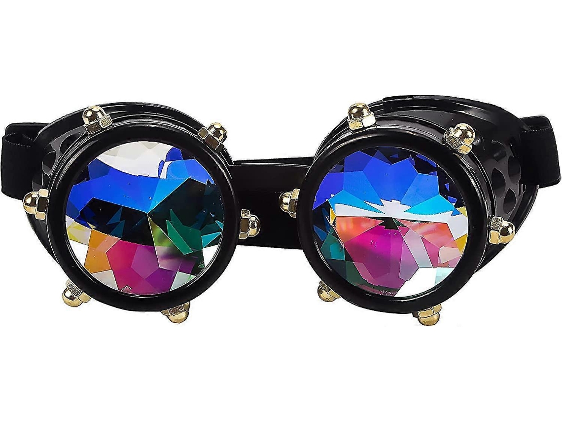 Óculos De Rave Steampunk Caleidoscópicos, Com Lentes De Cristal Arco-íris.