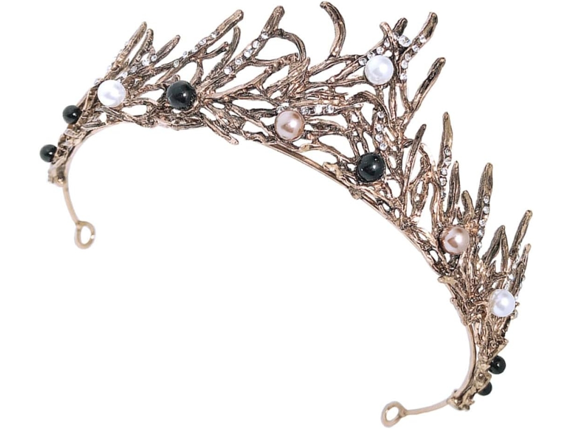 Coroa de casamento barroca, tiara chique e luxuosa com cristais e pérolas.