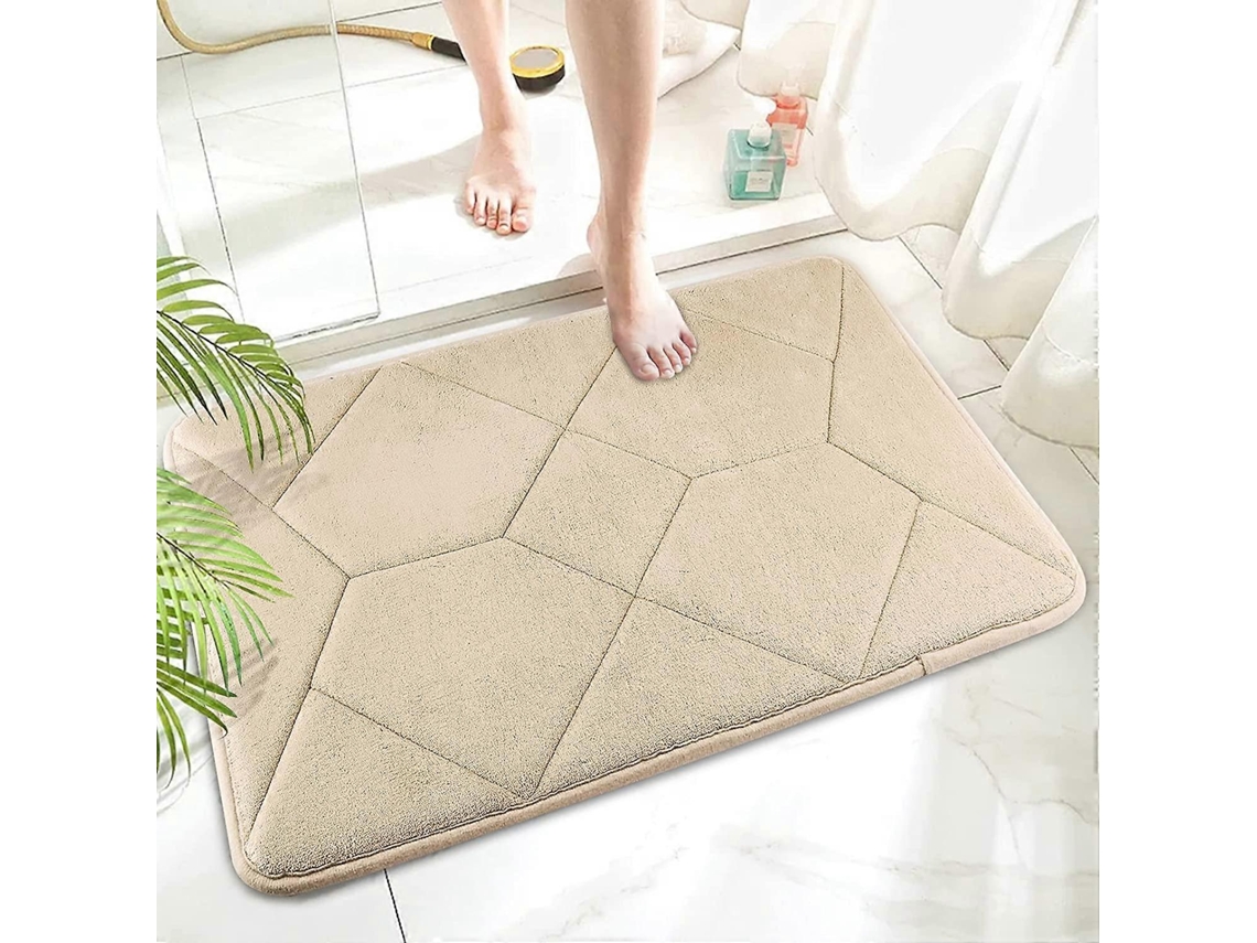Tapete De Banheiro De Espuma De Memória Macia De Veludo Cor Bege 16x24 Polegadas Antiderrapante Absorvente