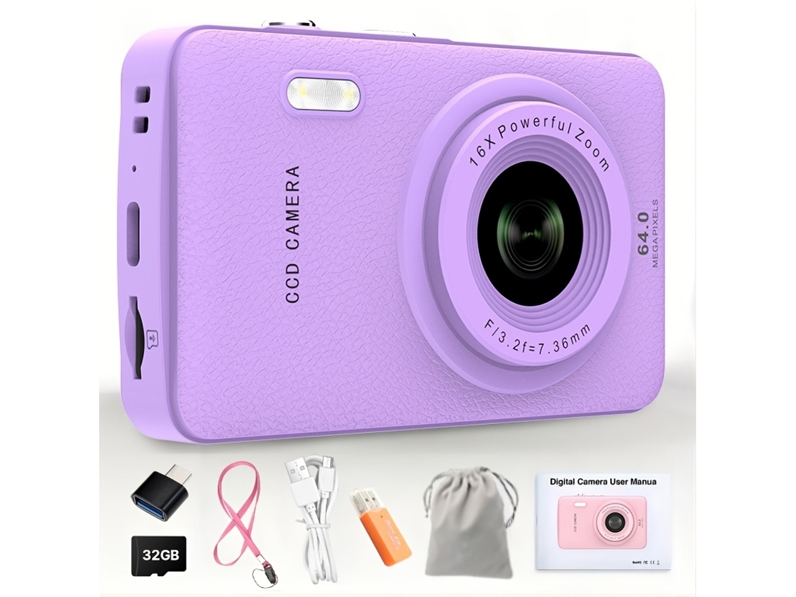 Câmera Digital 1080p Hd Câmera Digital 16x Zoom Digital Tela Lcd De 2,4 Polegadas Roxo Brilvibera