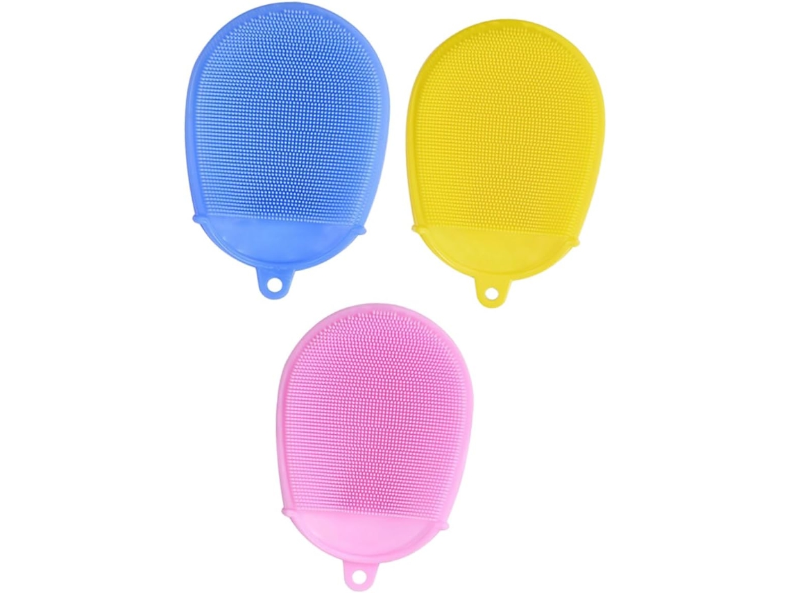 Conjunto De 3 Escovas Silicone Para Banho, Para Meninos E Meninas, Nas Cores Amarelo, Azul E Rosa Escova De Massagem