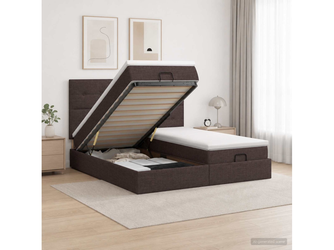 Vidaxl Cama Ottoman Com Colchão 2 Unid. Marrom Escuro Tecido