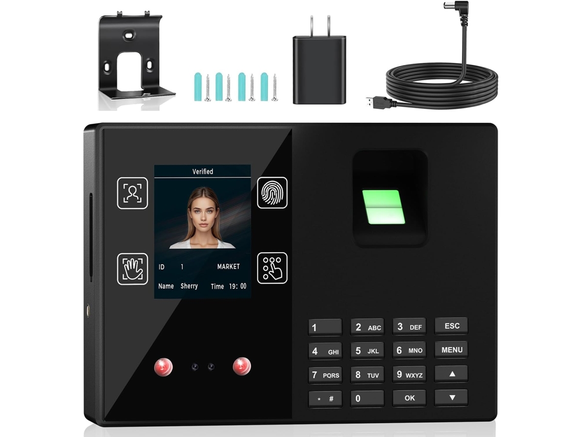 Máquina de controle de presença de funcionários, suporta reconhecimento facial, impressão digital, impressão palmar e senha.