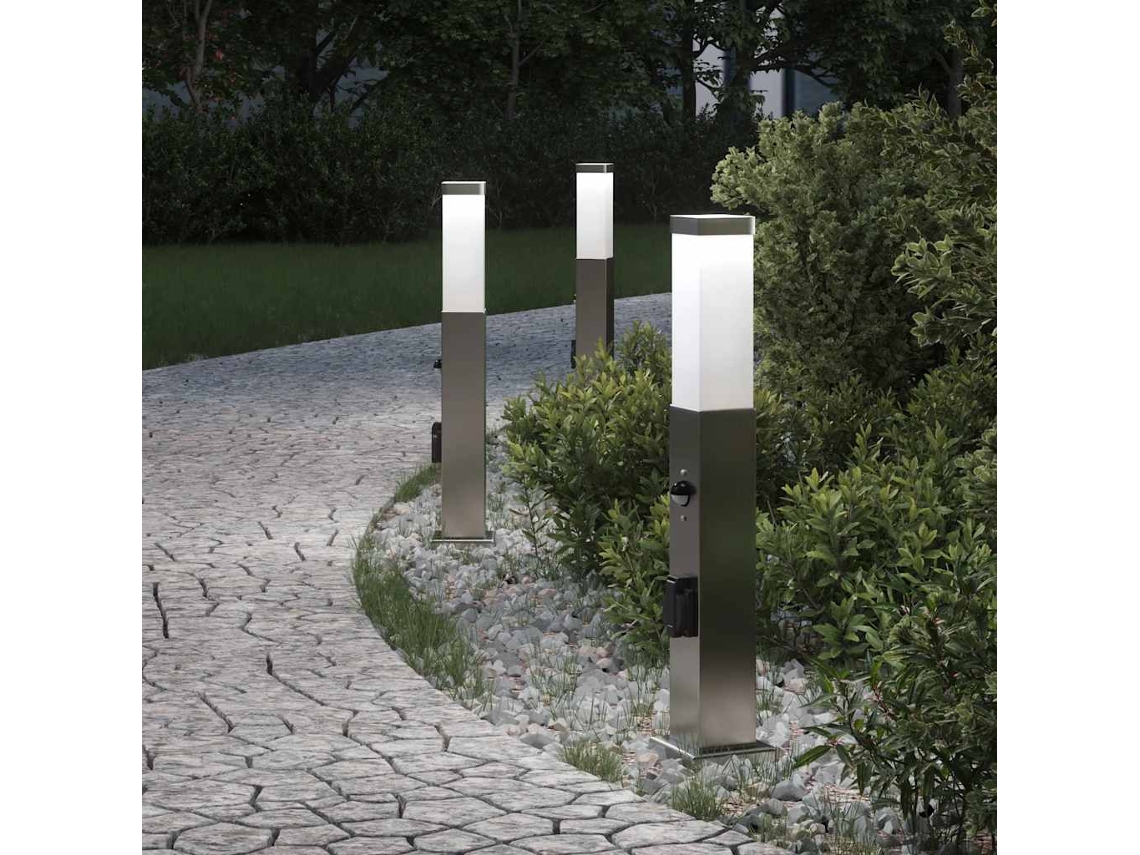 Vidaxl Luminárias De Balizador Com Sensor E Tomada, 3 Peças, 50 Cm, Aço Inoxidável, Ip44
