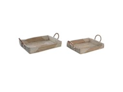 Jogo de Bandejas Dkd Home Decor Natural Amarelo Tropical Zostera Marina 48 X 38 X 15 Cm 2 Unidades