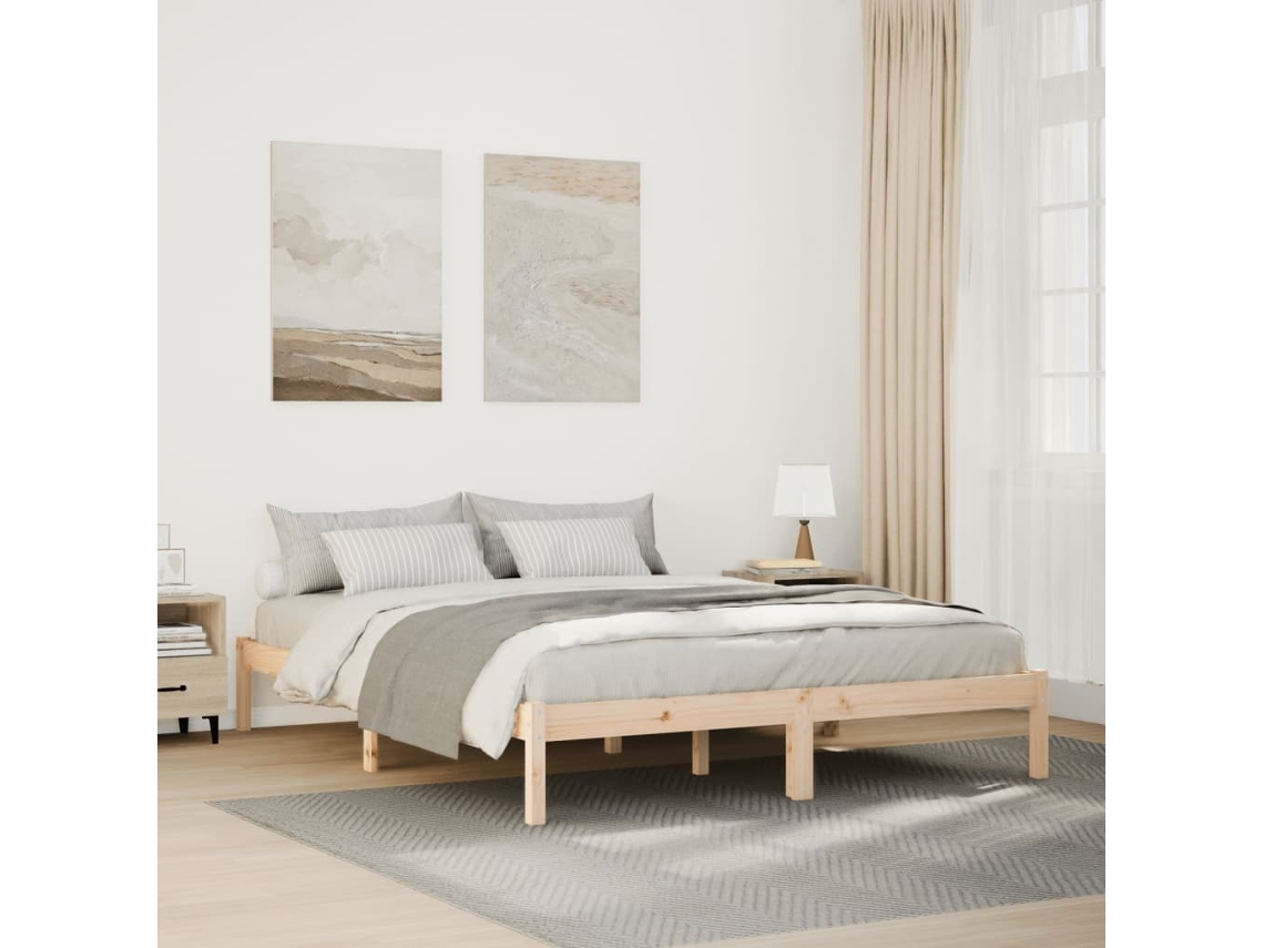 Vidaxl Cama Extra Longa Sem Colchão 140x220 Cm Madeira de Pinho Maciça