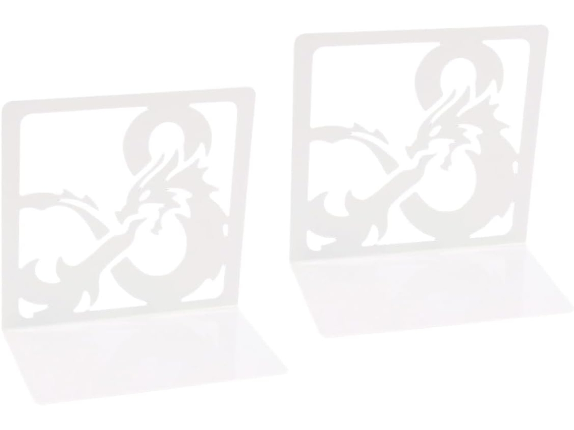 Conjunto De 2 Suportes Para Livros Housouutil Em Metal Com Design Dragão Na Cor Branca Leves E Duráveis, Ideais Para