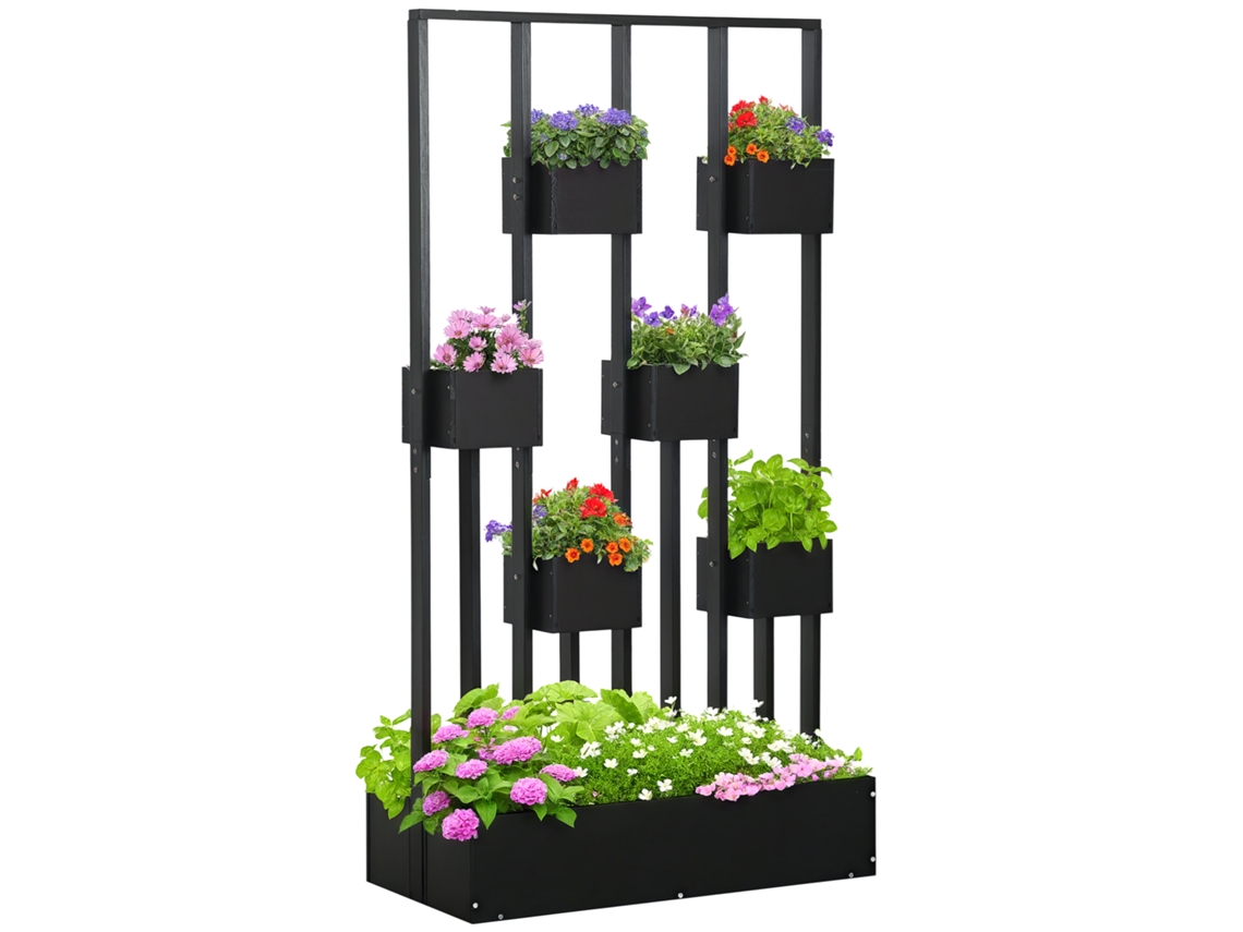Módulo para plantas com design modular, estrutura vertical, madeira natural e preto, 90x45x170cm BTFORUS