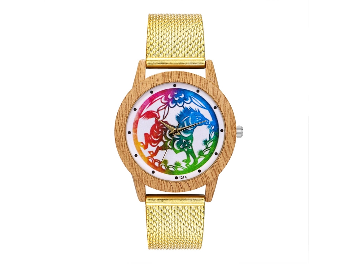 Relógio de pulso Zhoulianfa com pulseira de silicone e malha colorida, movimento de quartzo, para casais (dourado)
