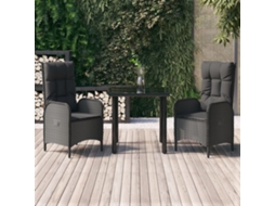 Vidaxl 3 Pcs Conjunto De Jantar P/ Jardim C/ Almofadões Vime Pe Preto