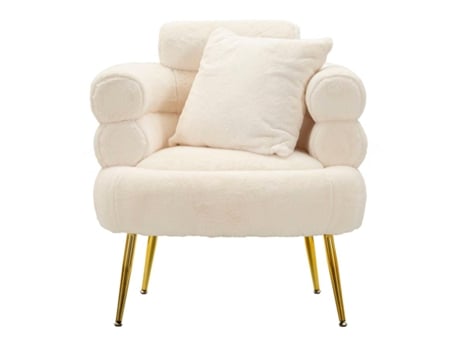 Poltrona Glam Soffy Plus Em Pelo Sintético 78x68x85 Cm Branco E Dourado Mauroferretti