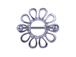 Anel De Mamilo Cristal Forma Flor Anti-alergia Piercing