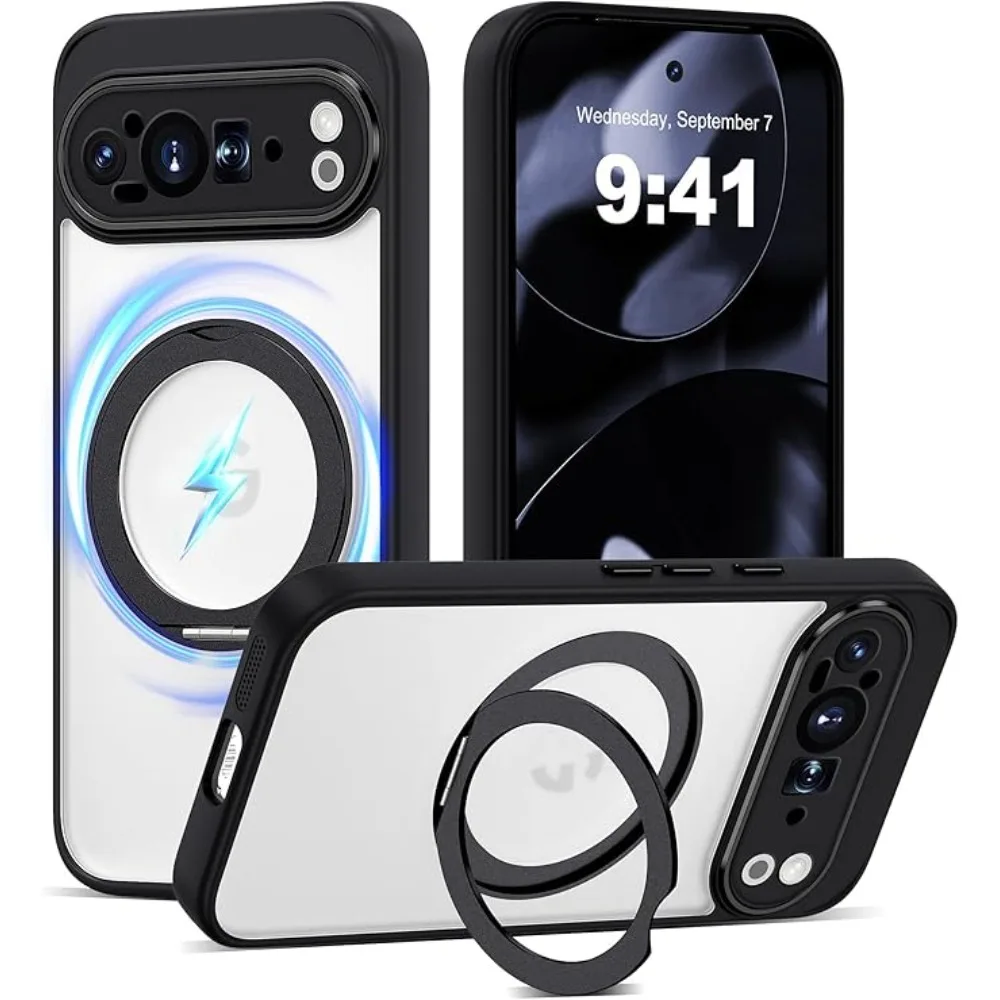 (preto, Google Pixel 10 Pro) Capa Para Celular Semitransparente À Prova De Choque Com Suporte Magnético De Anel De 360°, Compatível Com Magsafe