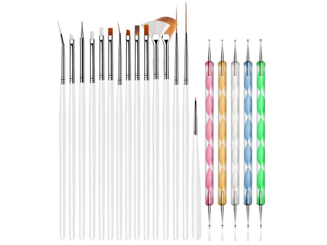 20pcs Ferramentas Para Design De Unhas, 15pcs Pincéis Para Pintura Com 5pcs Canetas Pontilhadas, Preto