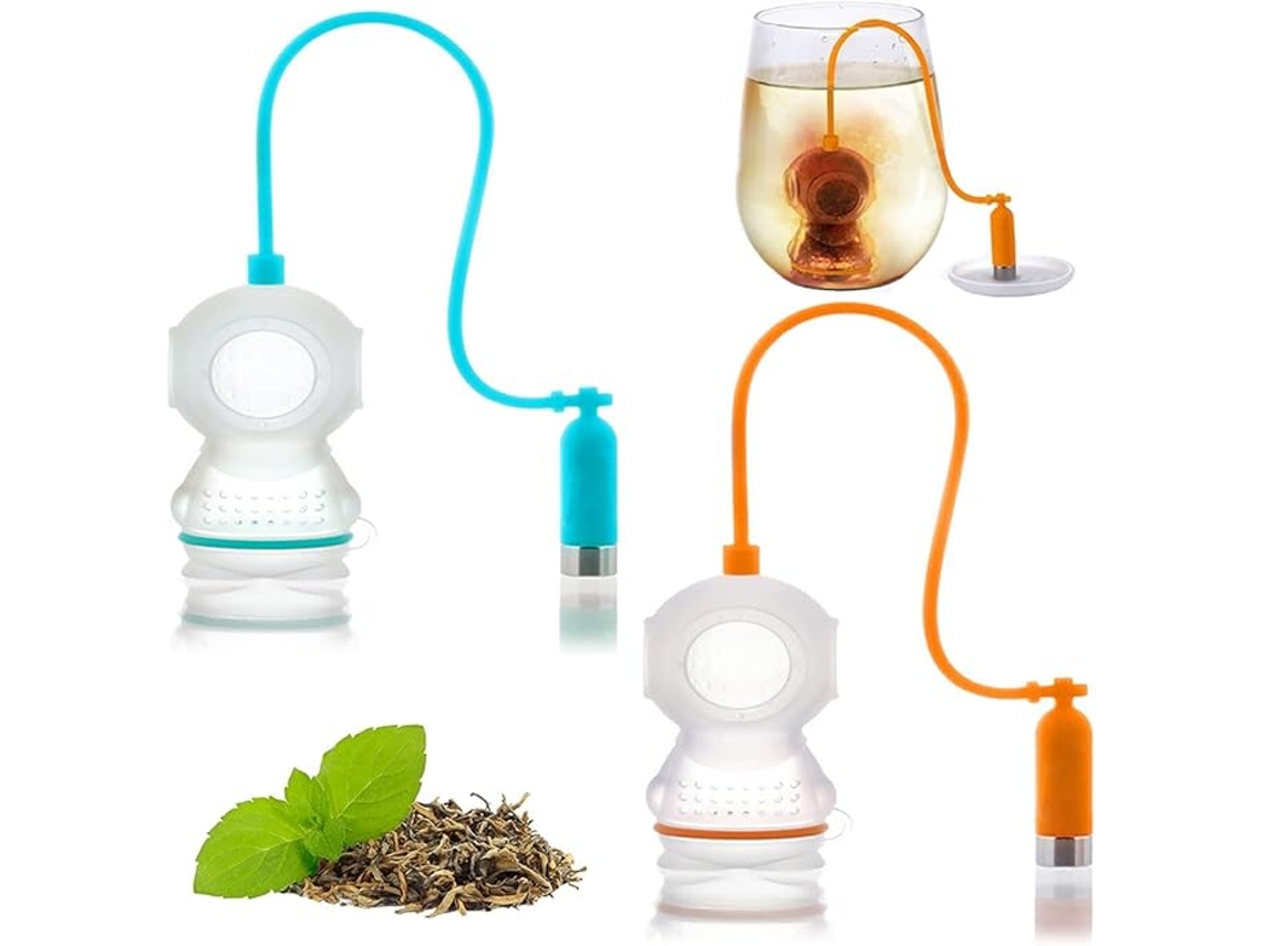 Infusor De Chá Silicone, 2 Unidades, Coador Criativo Em Formato De Mergulhador, Filtro De Chá Reutilizável Para Preparar(laranja, Azul)