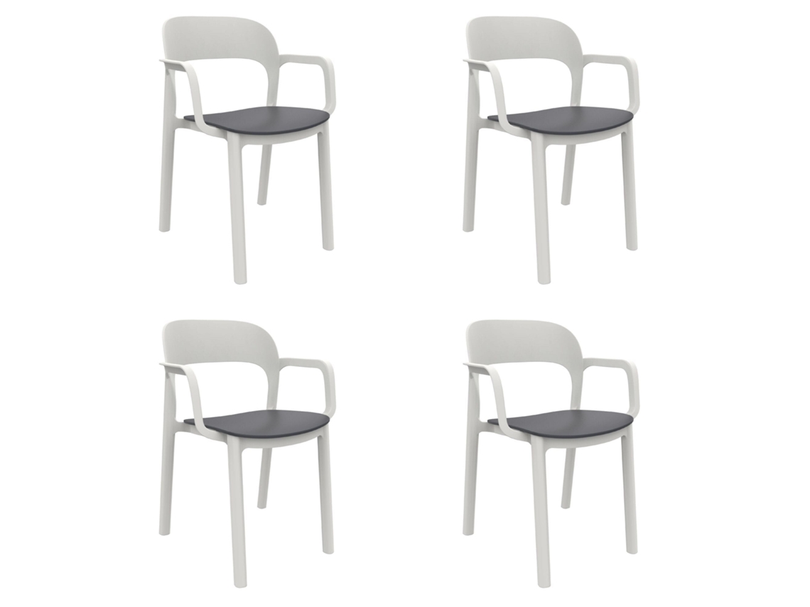 Set 4 Poltronas Interior, Exterior Branco - Cinza Escuro Ona Garbar