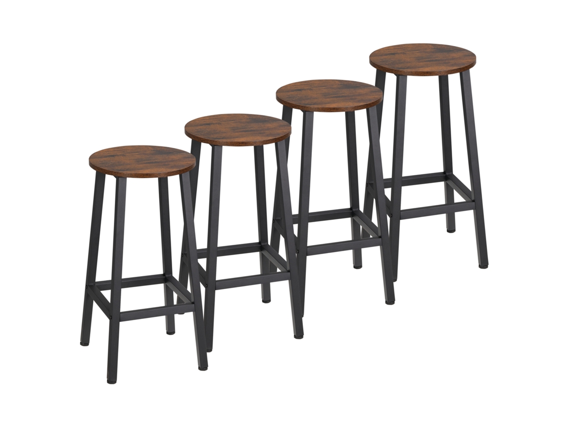 Conjunto de 4 Bancos Altos Melamina de Madeira e Aço Cor Preto e Madeira 32,5x32,5x65cm Homcom