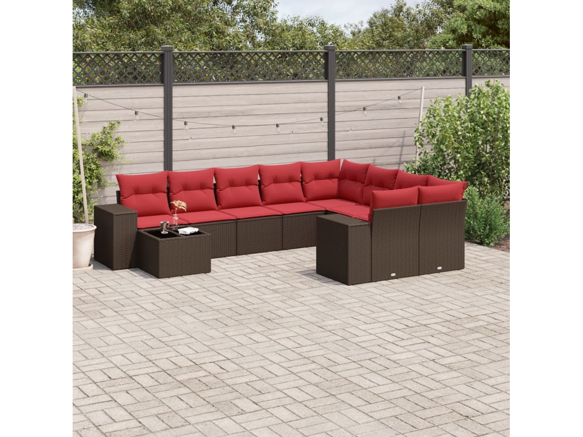 Vidaxl Conjunto De Sofá De Jardim Com 10 Peças E Almofadas Em Rattan Sintético Marrom