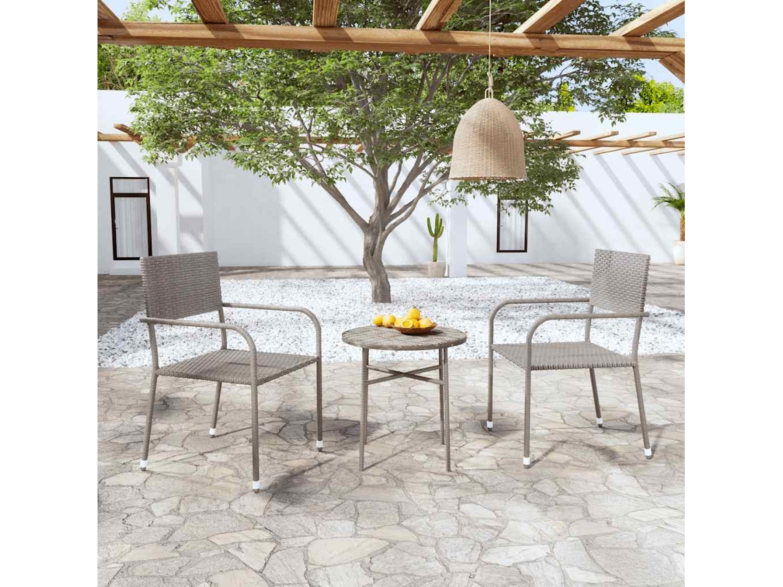 Vidaxl 3 Pcs Conjunto De Jantar Para Jardim Vime Pe Cinzento