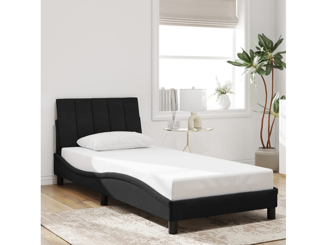 Estrutura De Cama C/ Cabeceira 90x200 Cm Veludo Preto