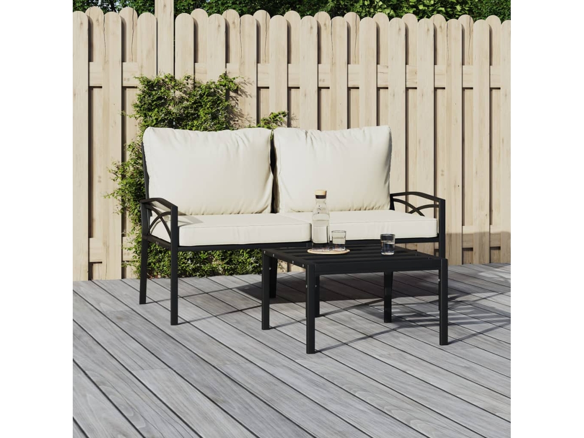 Vidaxl Cadeiras De Jardim C/ Almofadões Cor Areia 2 Pcs 62x75x79cm Aço