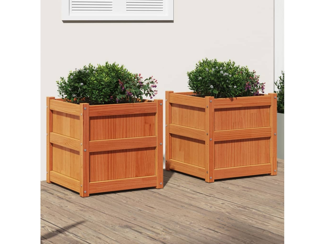 Vidaxl Vasos/floreiras De Jardim 2 Pcs Pinho Maciço Castanho Cera