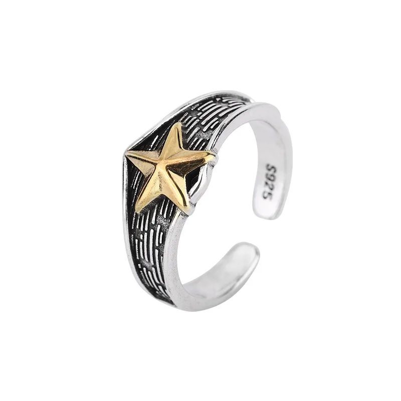 Anel Vintage Dourado com Estrela, Anel de Casal com Amuleto Mágico de Pentagrama MDUG