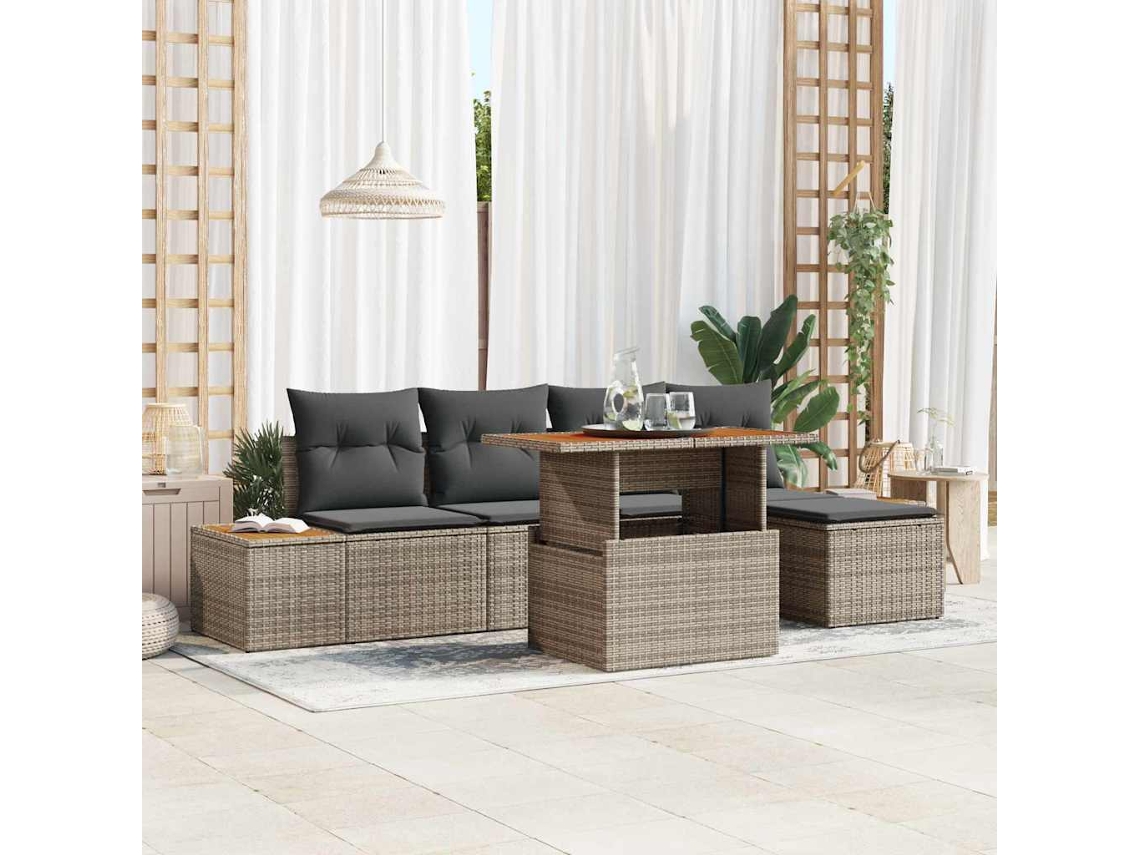 Vidaxl Conjunto De Sofá De Jardim 6 Unid. Cinzeto Rattan Sintético