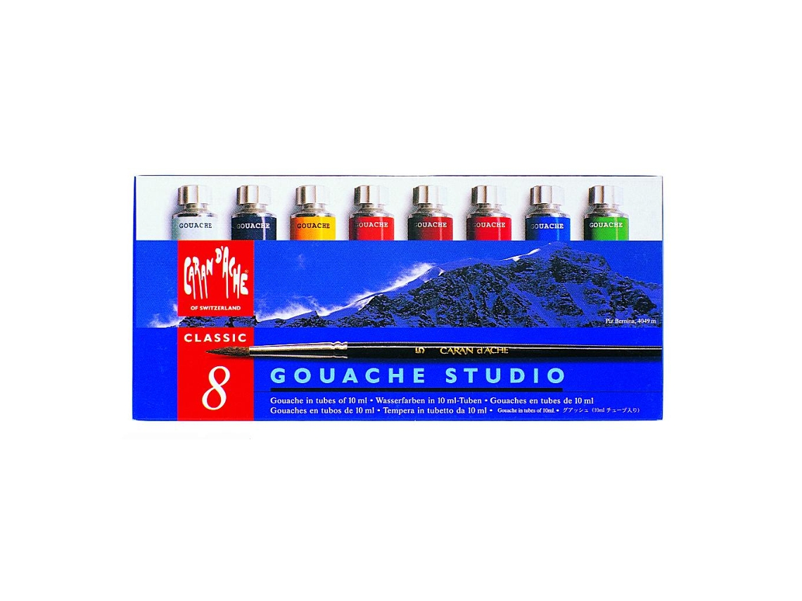 CARAN D'ACHE Guache Studio Estojo Plástico 8 Cores Sortidas + Pincel (10Ml)